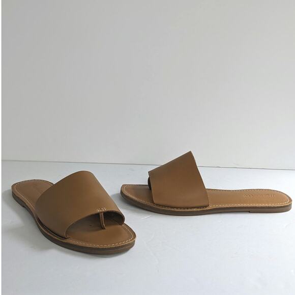 Madewell Shoes - Madewell Sandals Boardwalk Post Slide Womens 9 Tan Leather Flat Slip On Open Toe